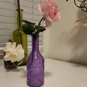 Vintage Purple Embossed Glass Vase 8.5 In